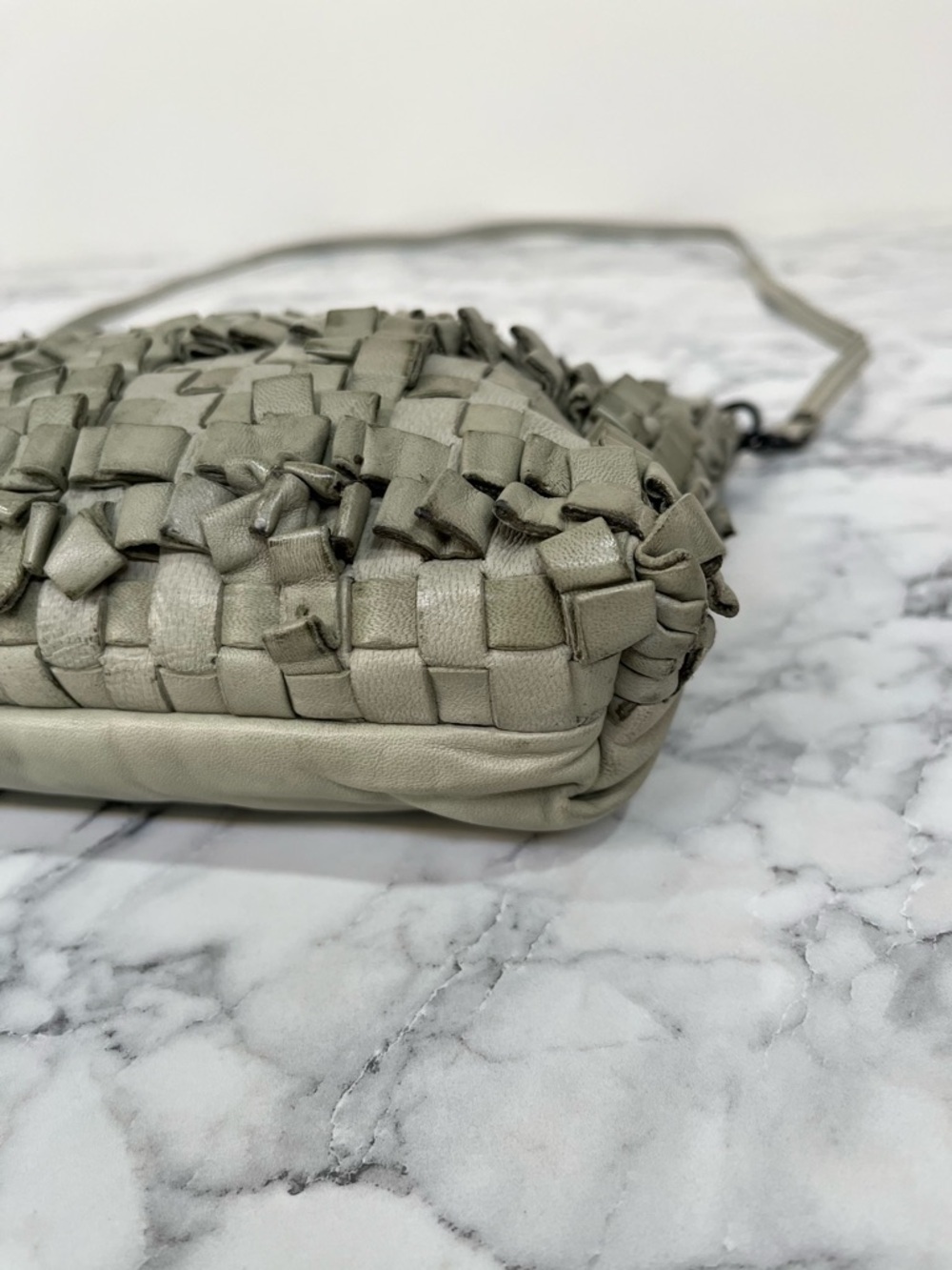 Hobo woven leather loop fringe crossbody bag Sage green convertible wristlet - Picture 8 of 14
